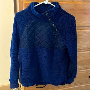 Dark blue fleece pullover with snaps